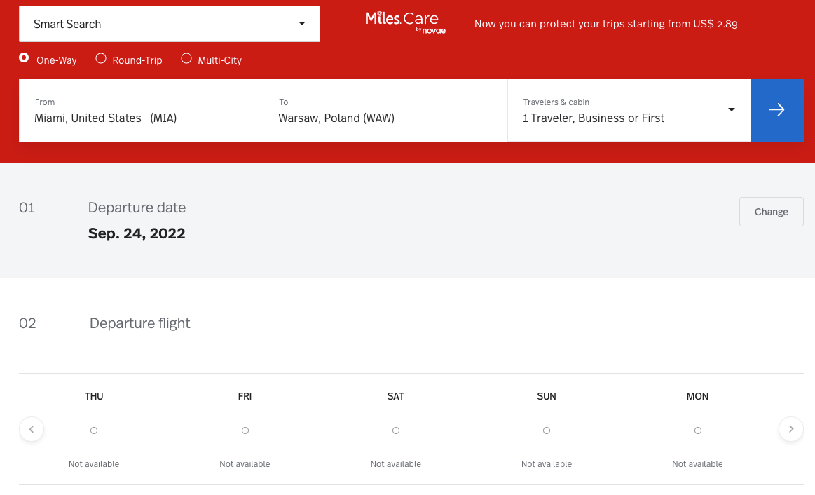 Searching on the LifeMiles website