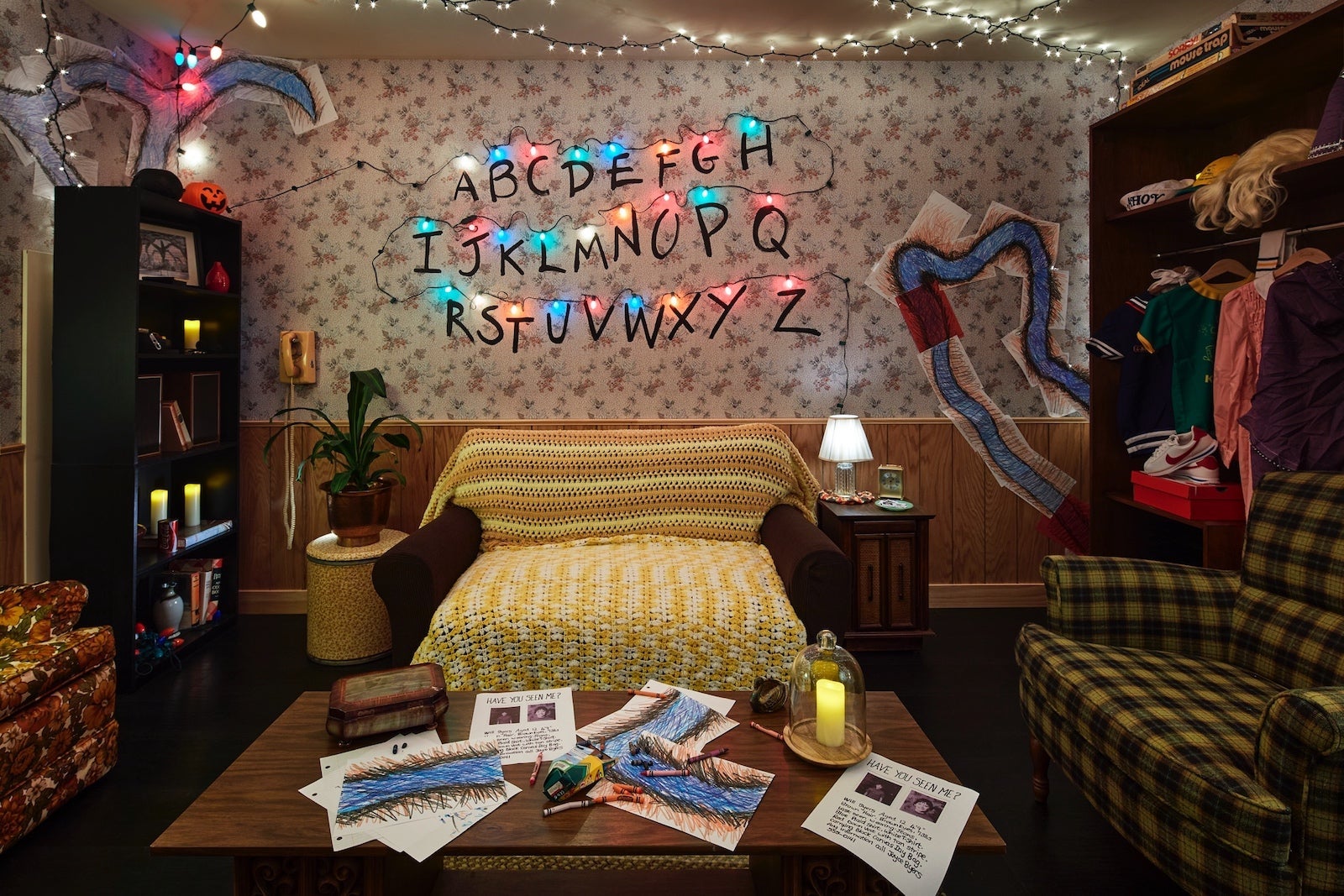 Hotel room themed to Stranger Things