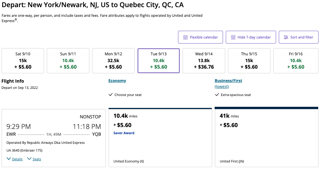 United Newark to Quebec City award
