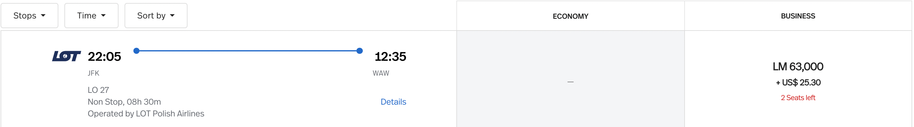 Using LifeMiles from JFK to WAW