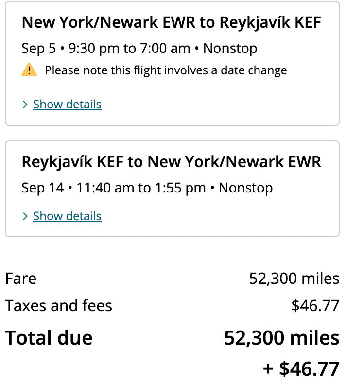 Using United miles to KEF