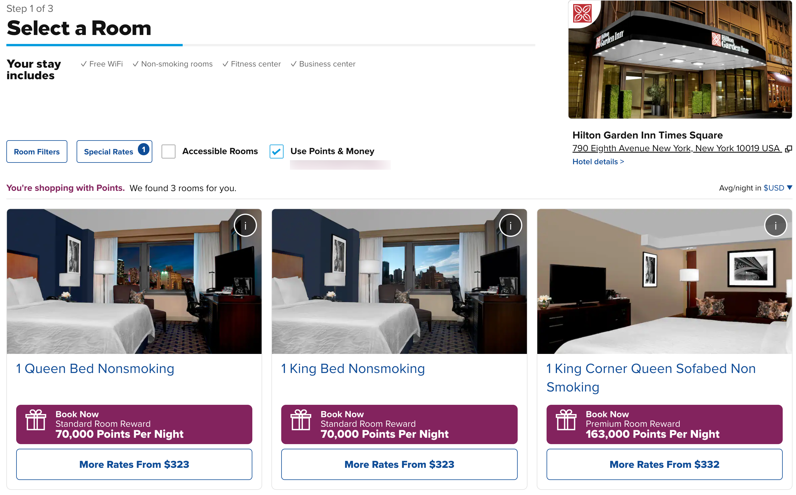 Viewing a Hilton hotel award price