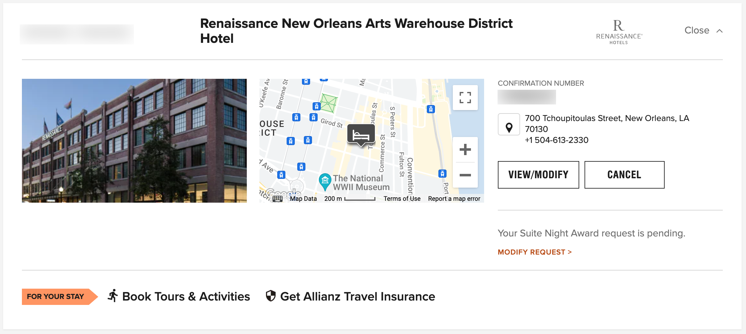Viewing a booking on the Marriott website