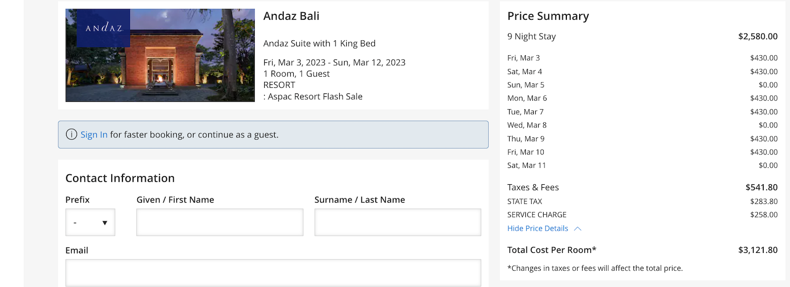 hyatt booking screenshot