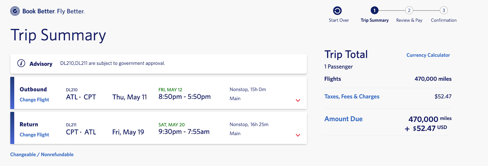 delta booking screenshot