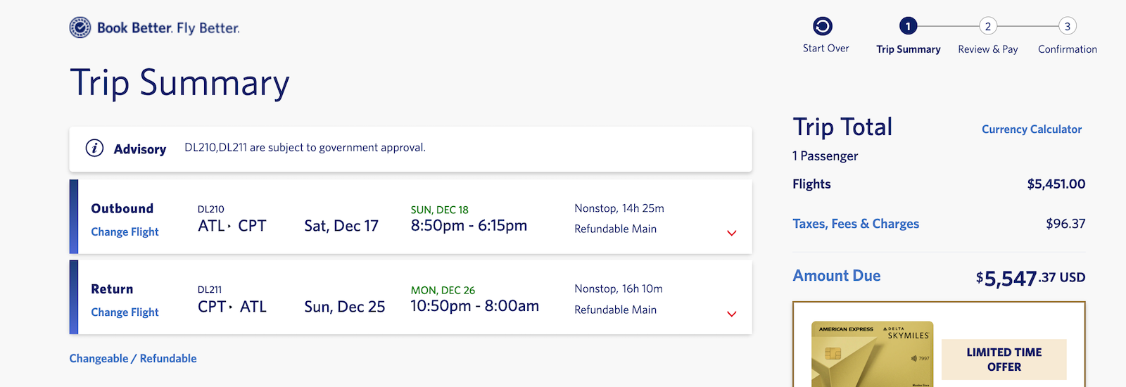 delta booking screenshot