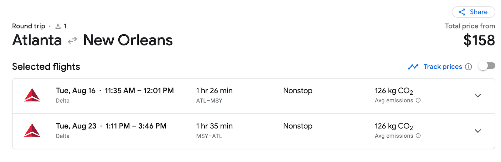 Delta booking screenshot