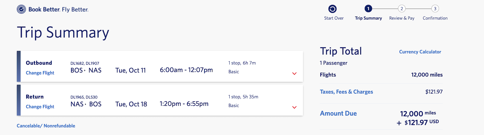 delta booking screenshot