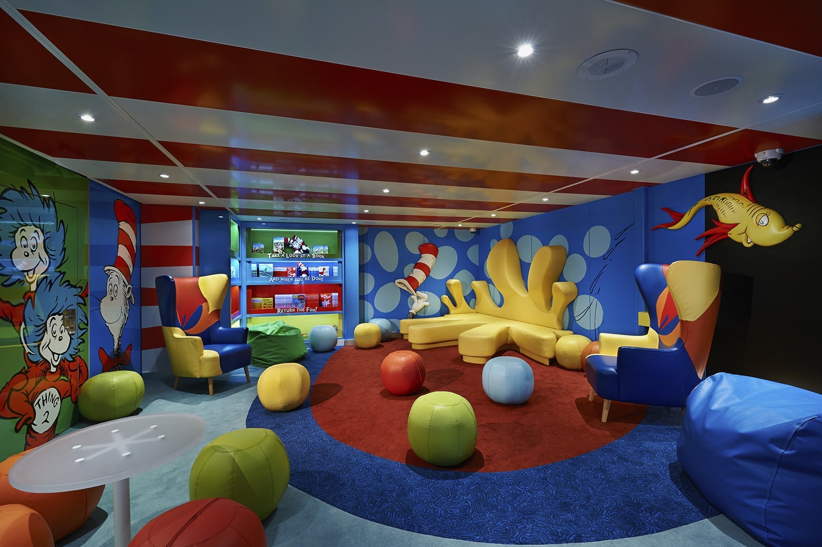 Dr. Seuss themed play room on Carnival Dream cruise ship