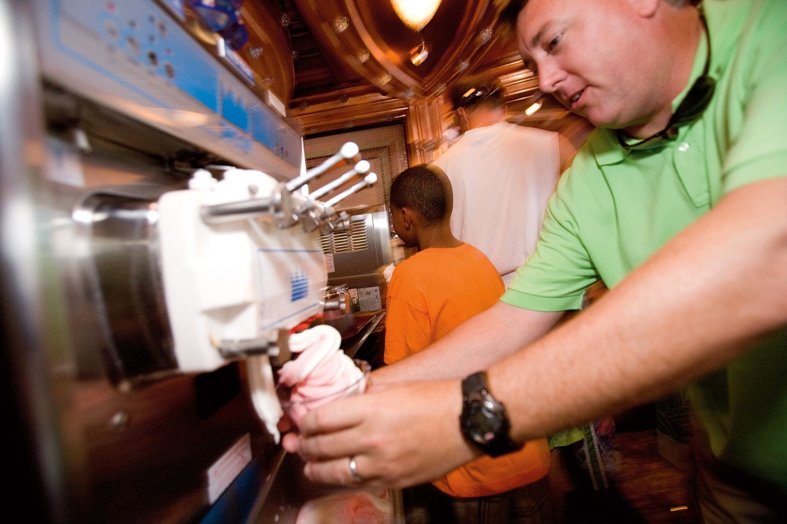Man on Carnival cruise ship getting soft-serve ice cream