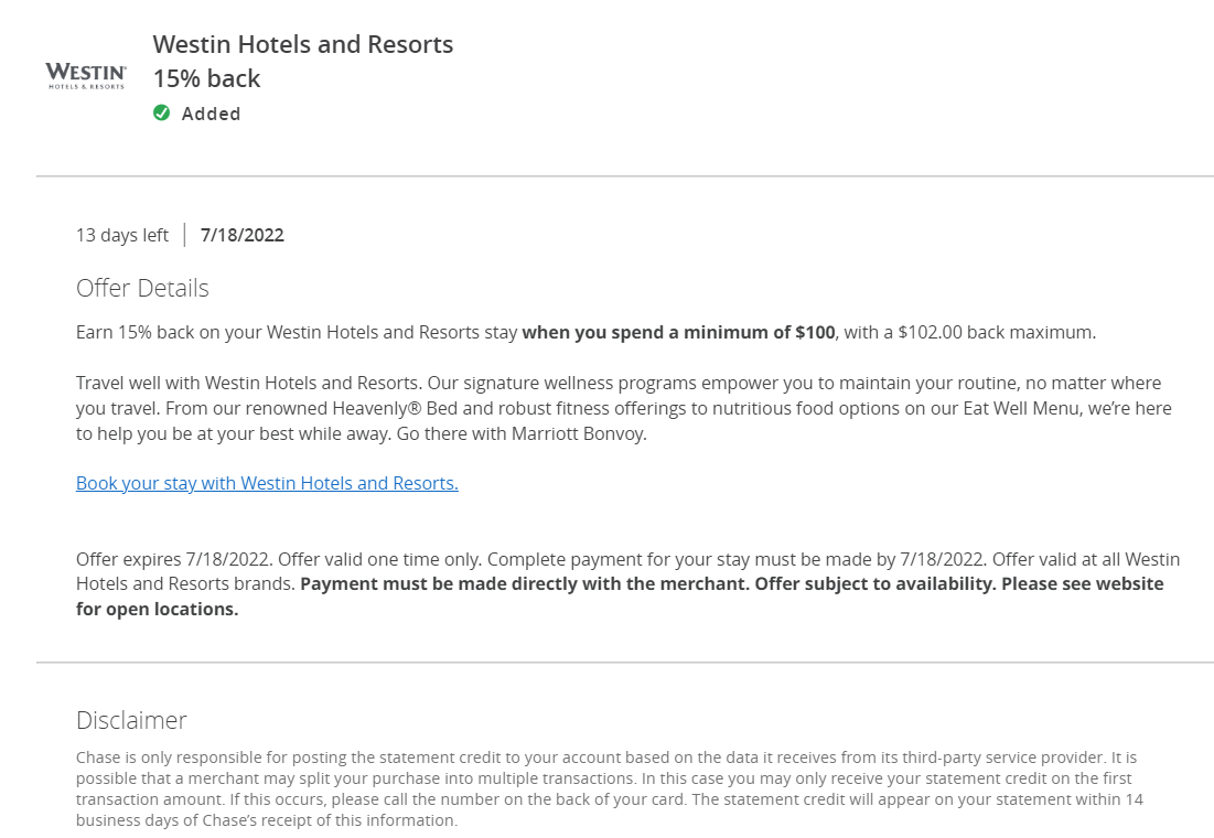 Chase Offers for Marriott