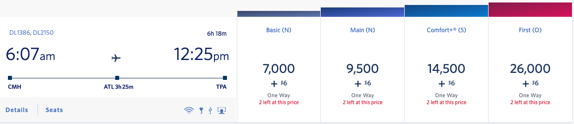 Delta Columbus to Tampa fare search
