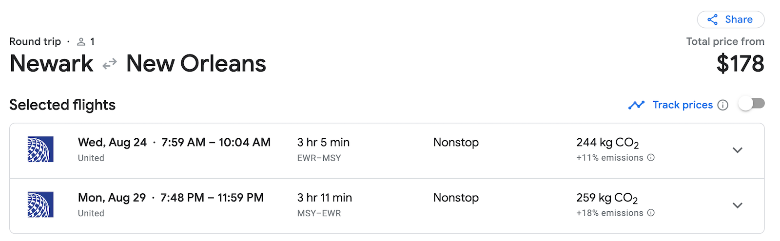 united booking screenshot