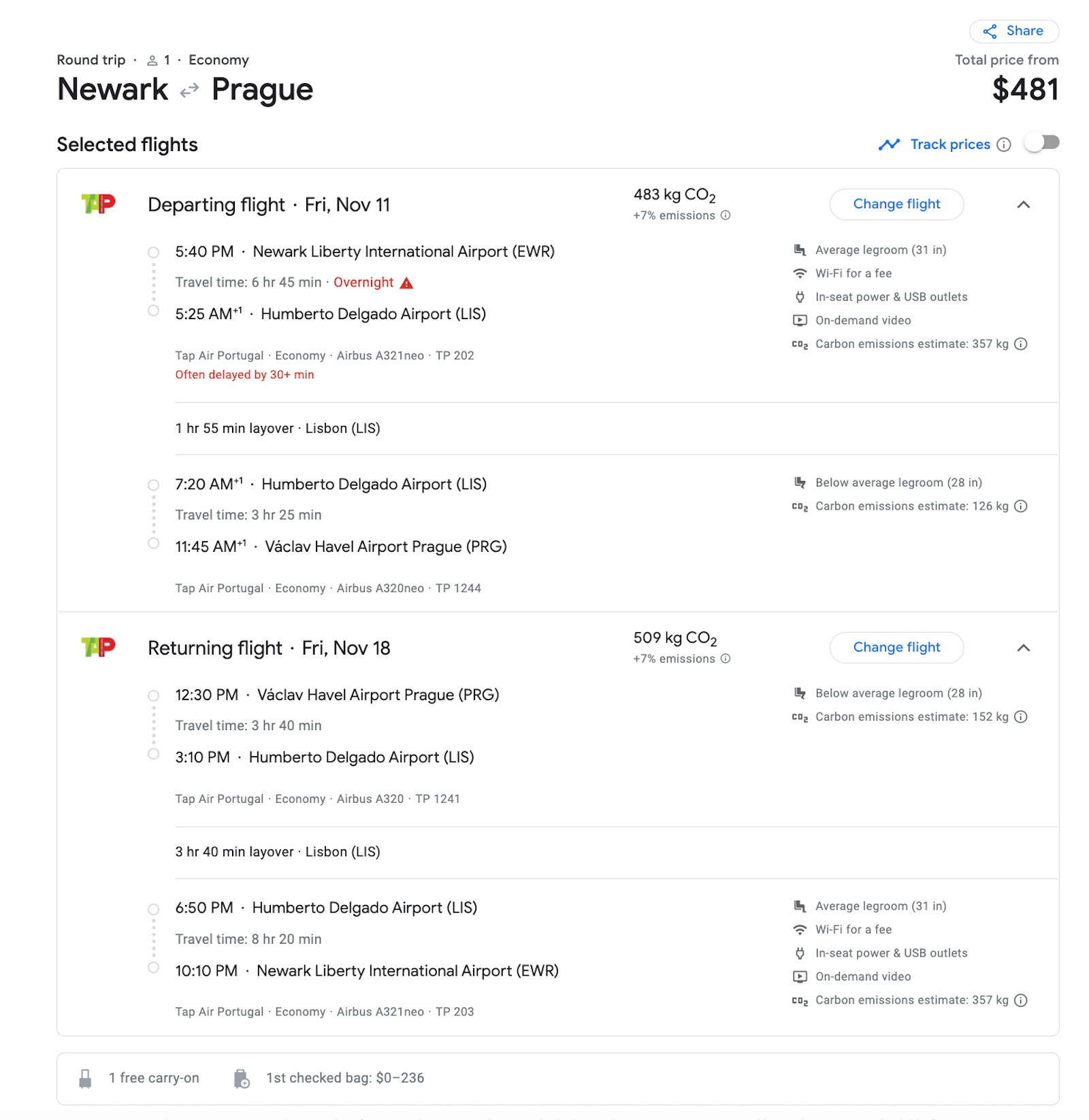 tap booking screenshot