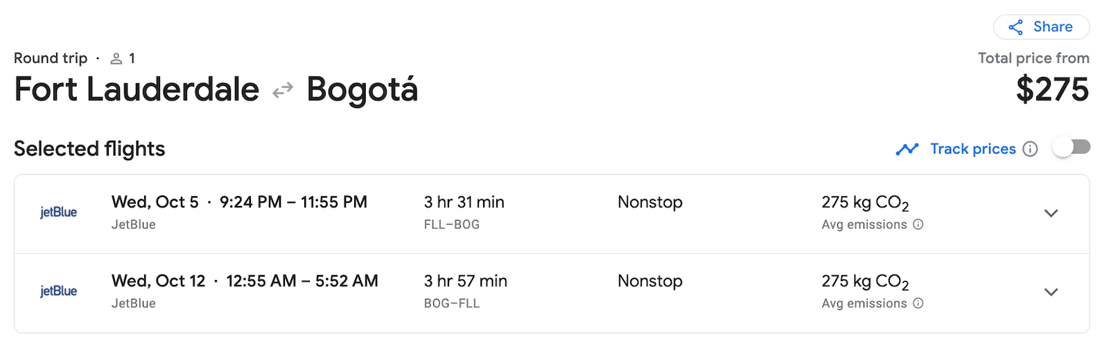 jetblue booking screenshot