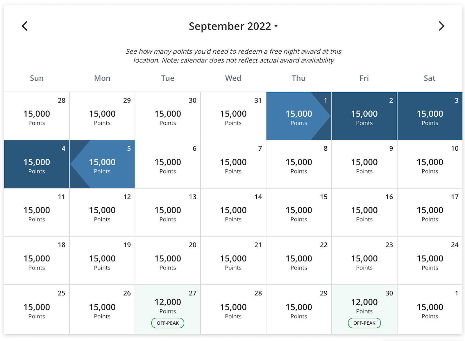 hyatt award calendar