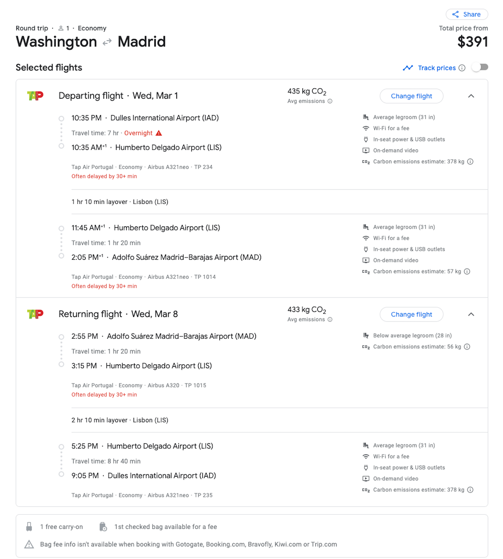 tap booking screenshot