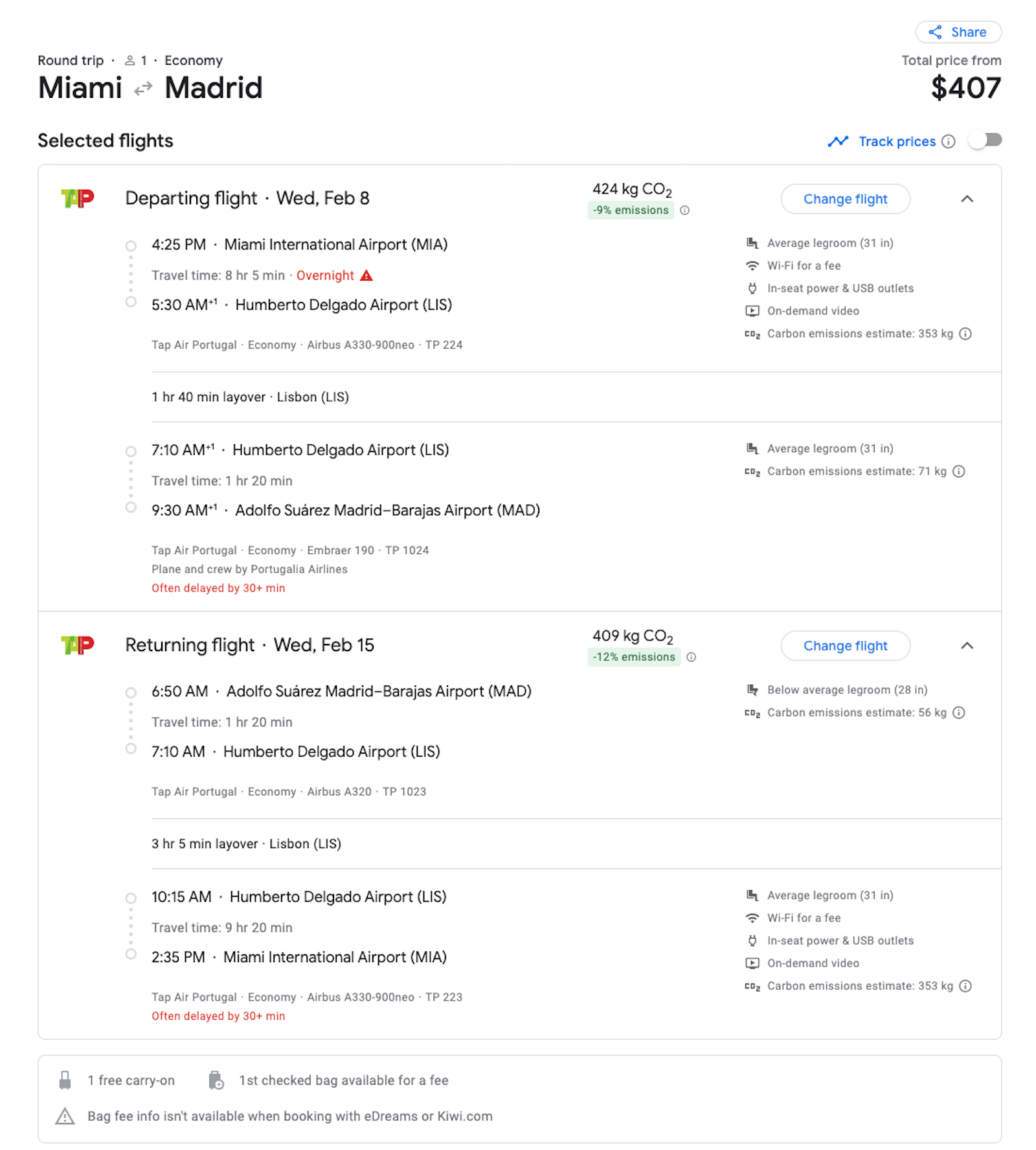 tap booking screenshot