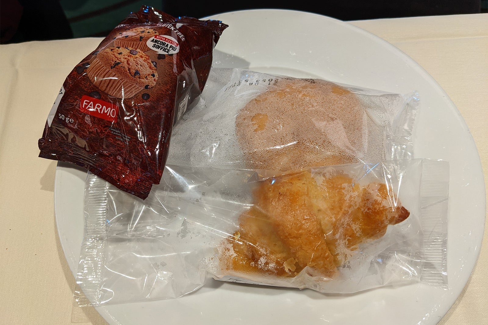 Packaged gluten-free breakfast pastries on MSC Seashore
