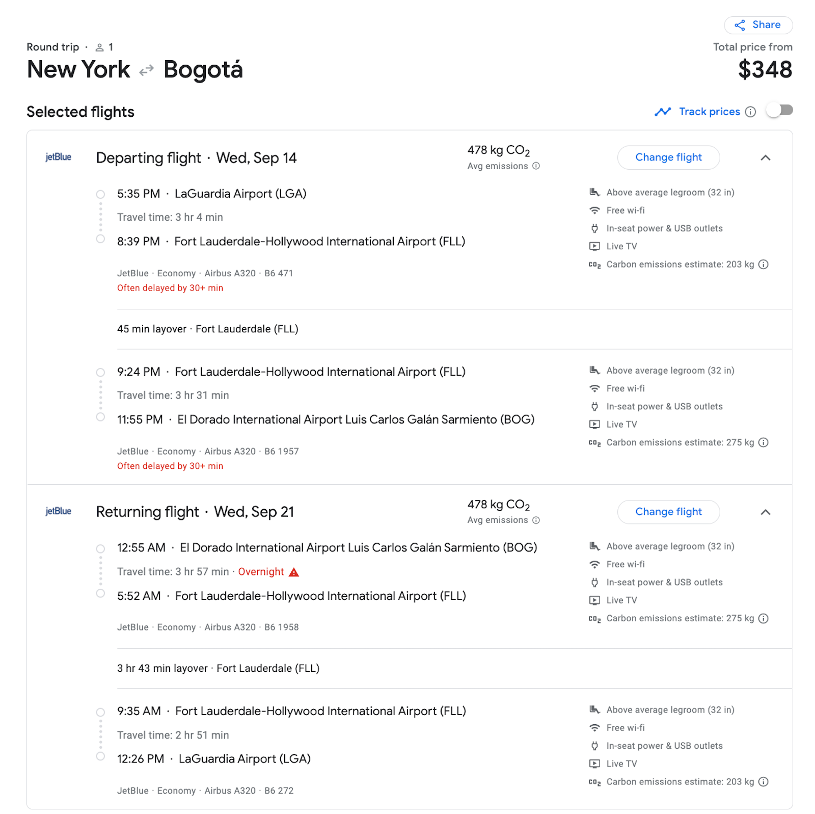 jetblue booking screenshot