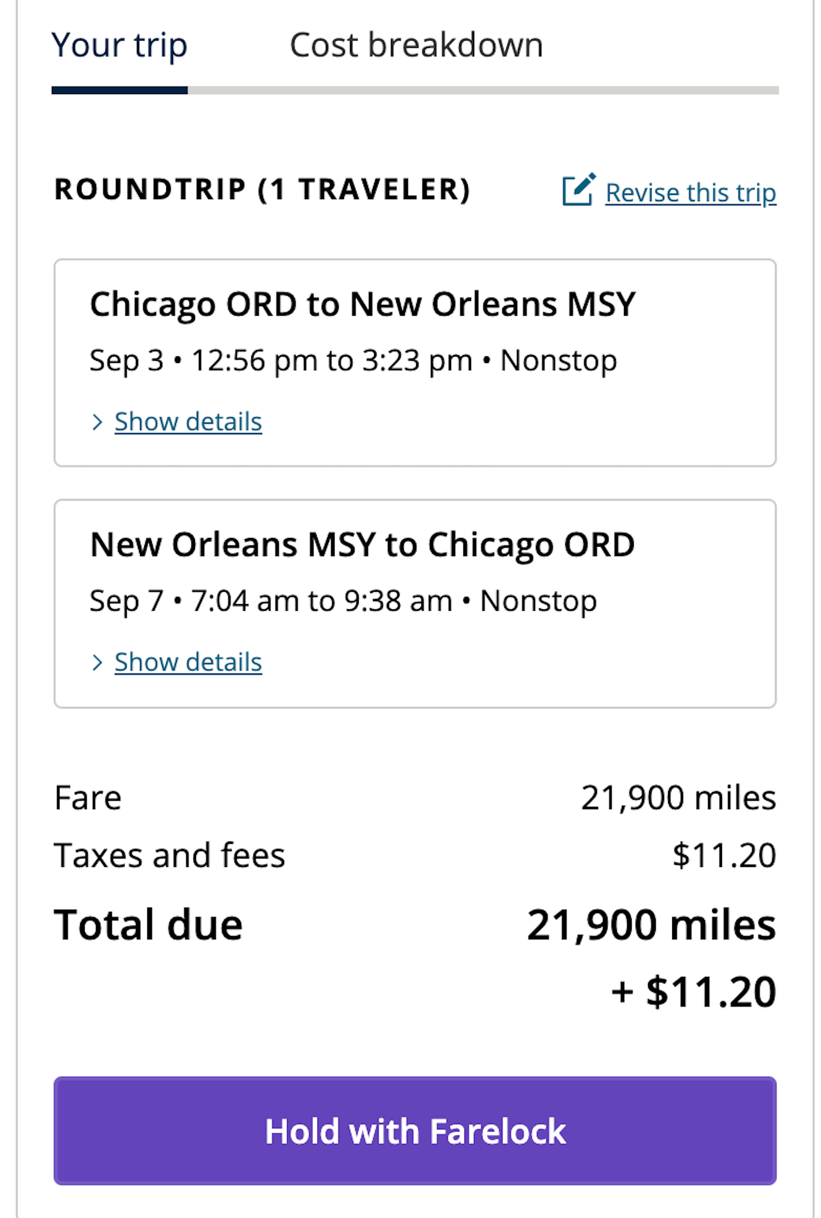 United booking screenshot