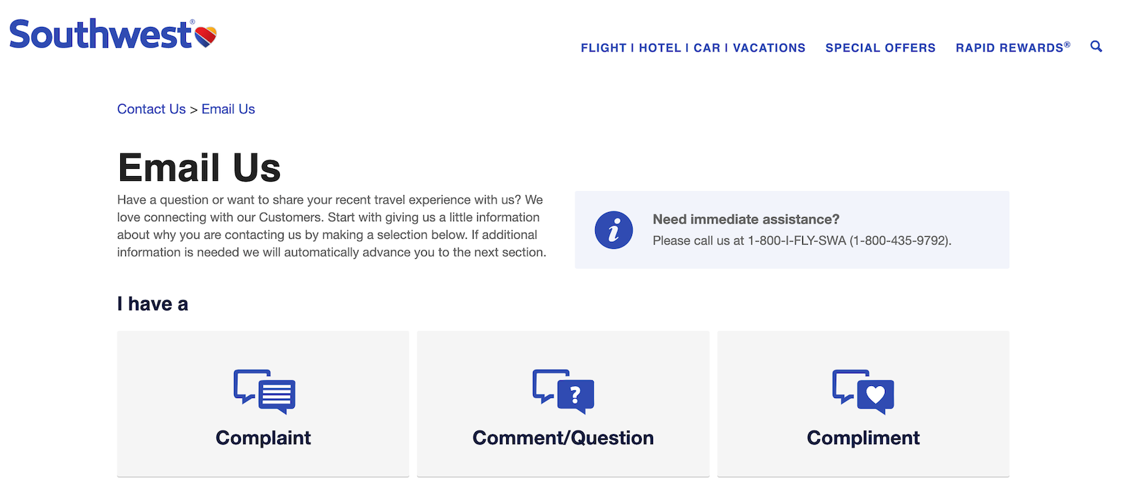 southwest customer complaint form