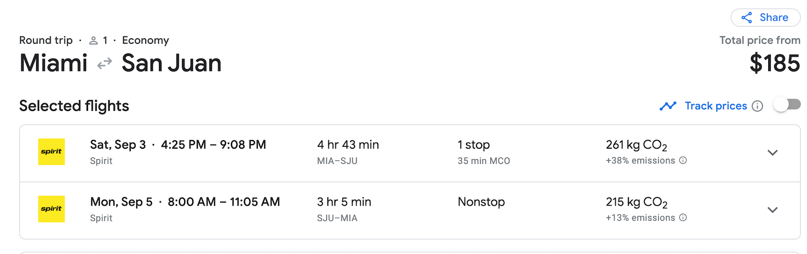 spirit booking screenshot