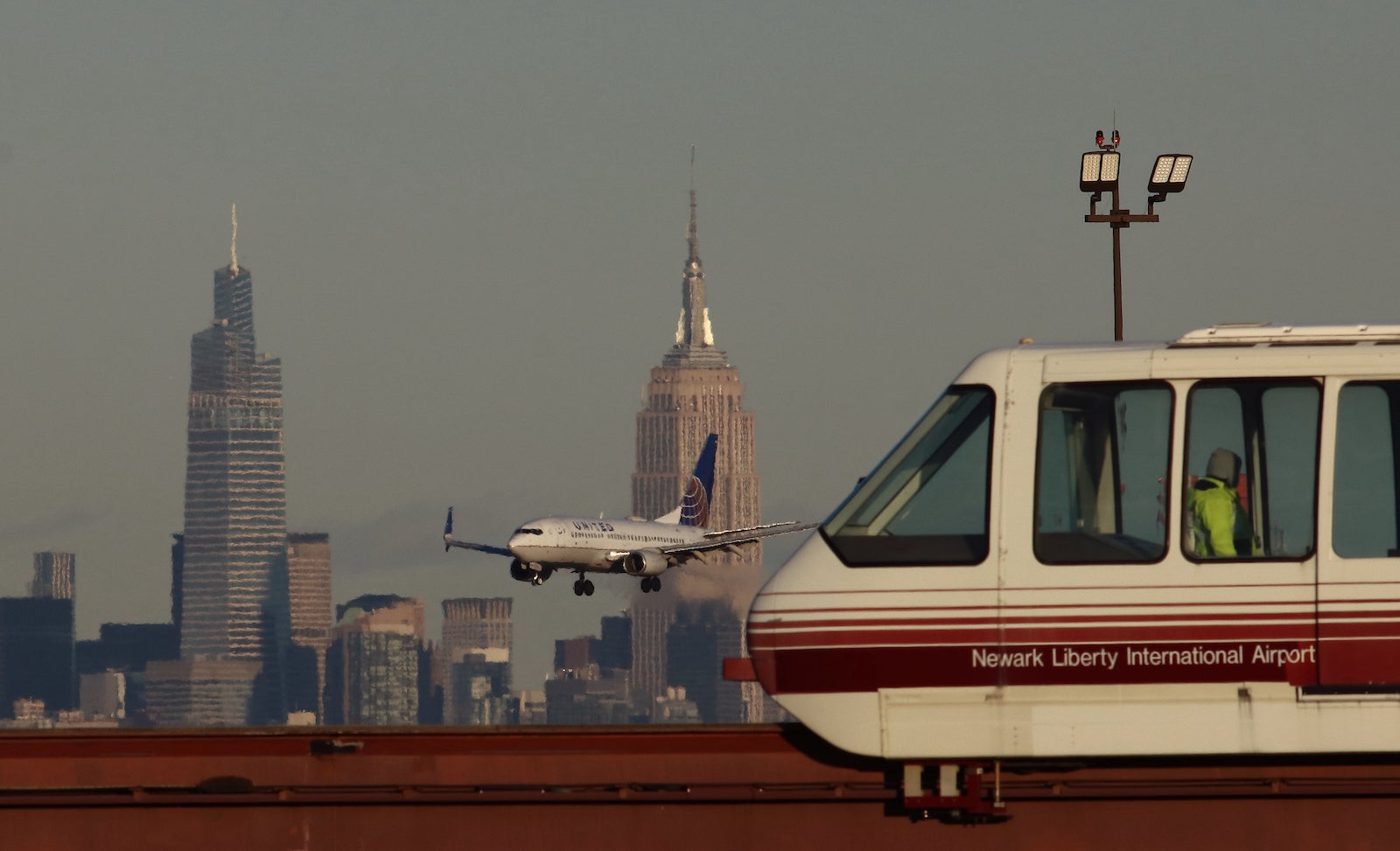 united plane lands at newark airtrain visible