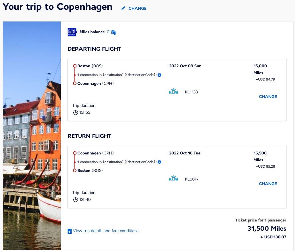 Boston to Copenhagen flight