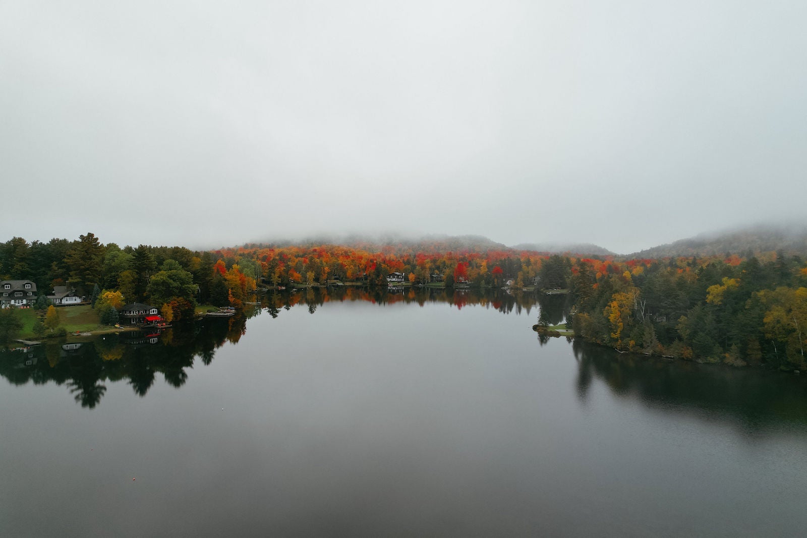 leaves changing in autumn around lake