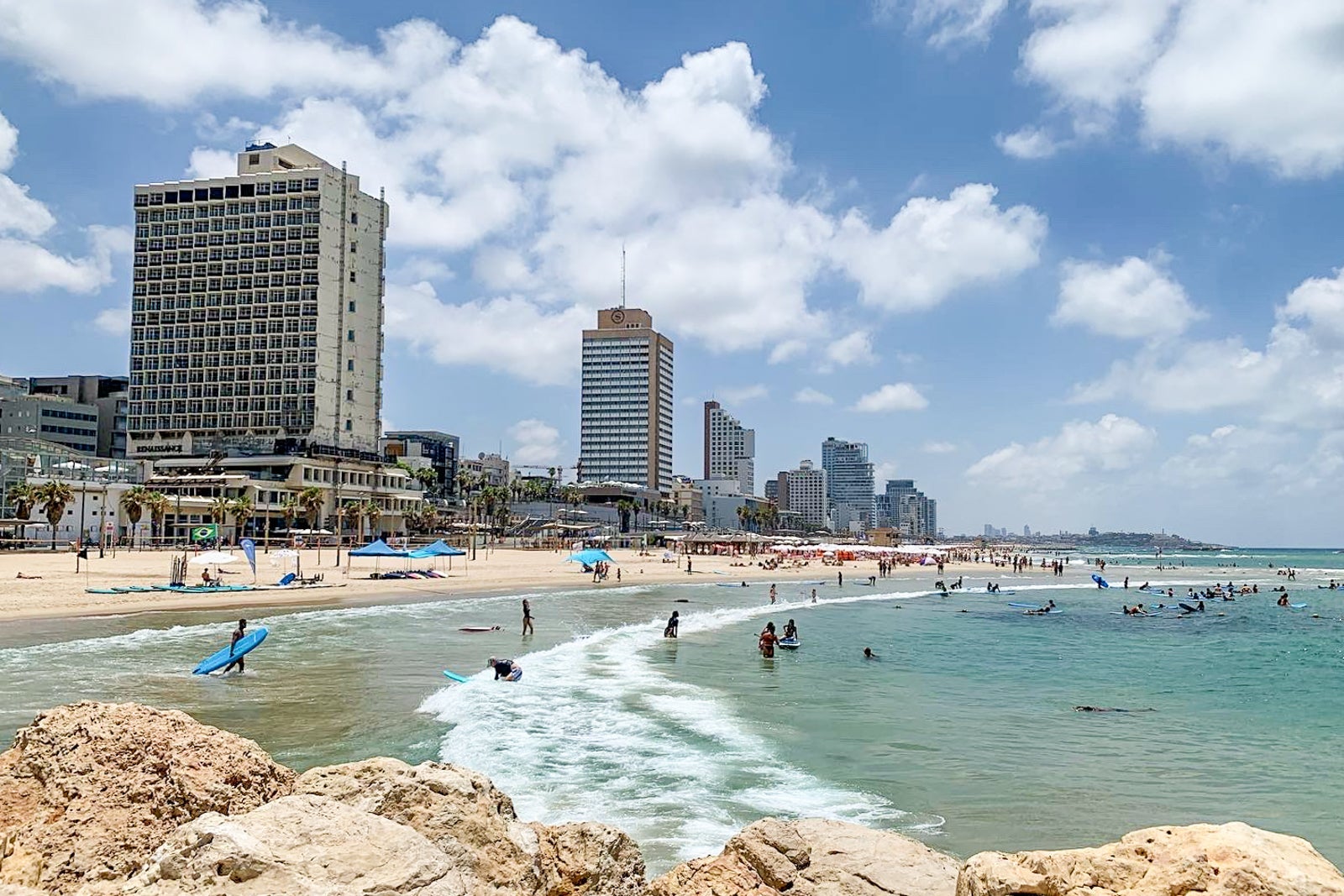 Tel Aviv towers along the beach.