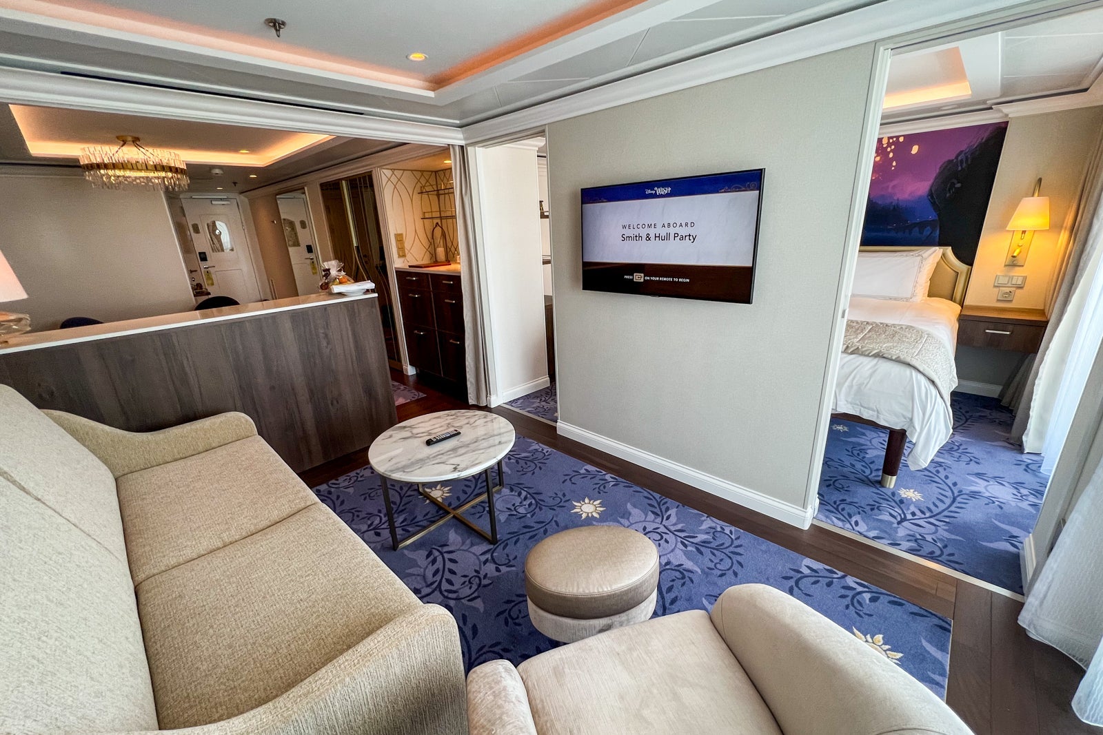 Living room on Disney Wish. SUMMER HULL/THE POINTS GUY