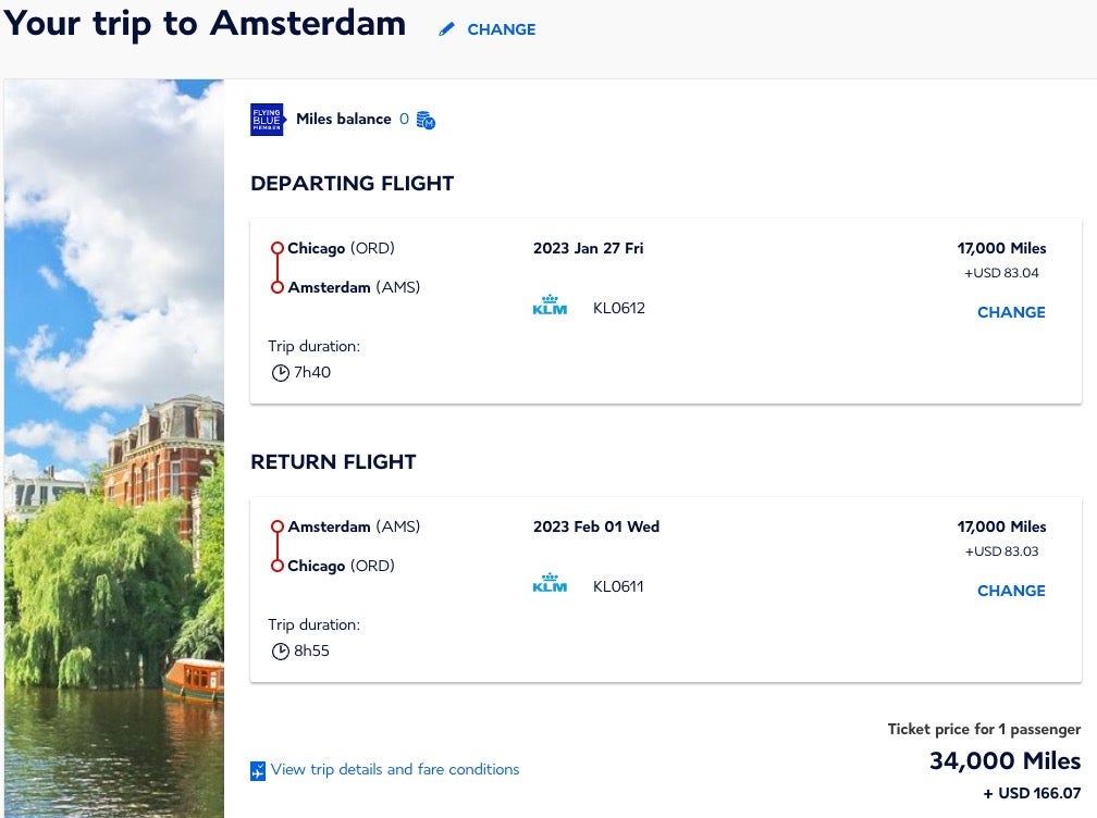 Chicago to Amsterdam flight
