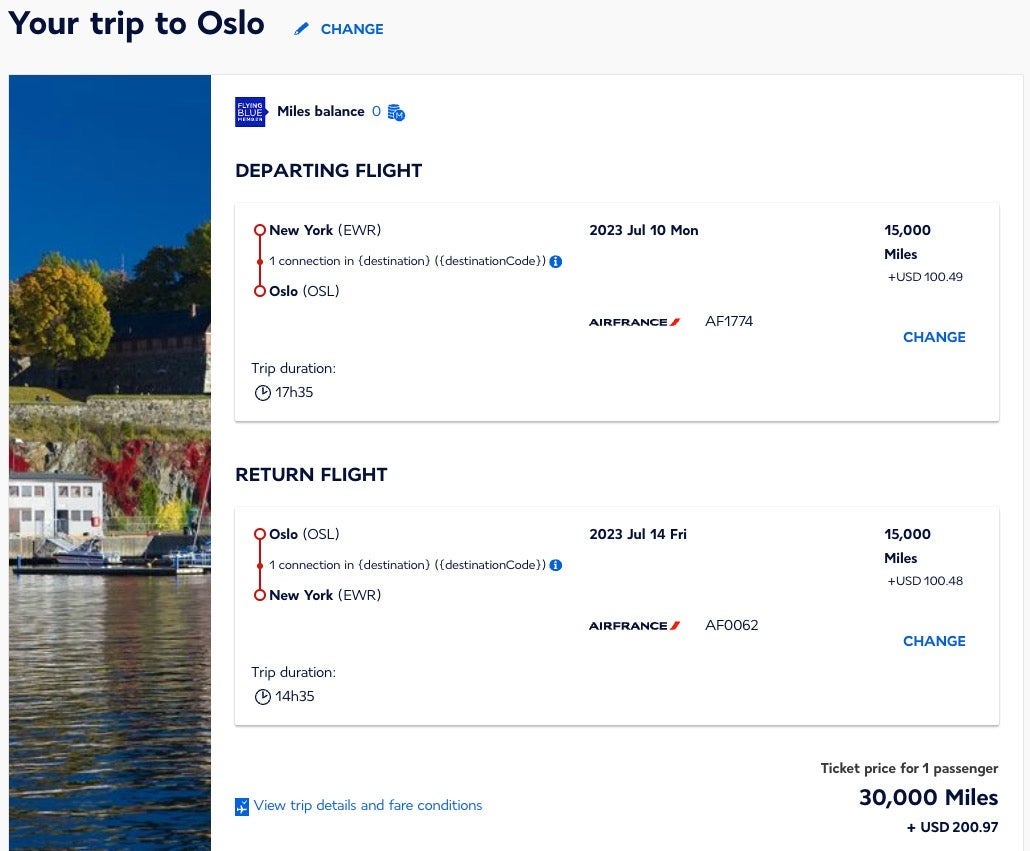 Newark to Oslo flight
