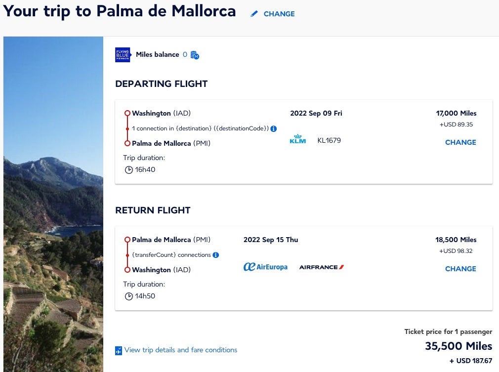 Screenshot of DC to Palma flight