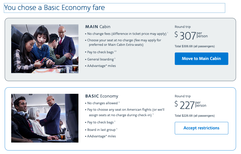 Basic Economy fare outline