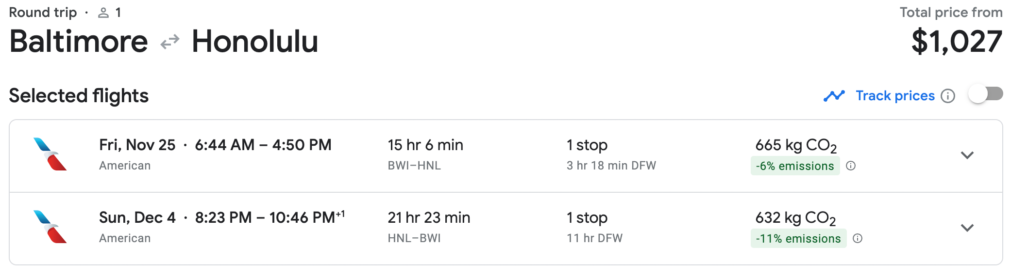 Booking a flight from BWI to HNL