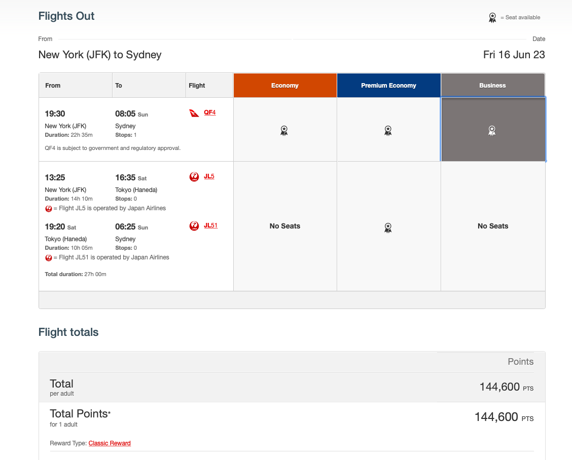 Booking a flight from JFK to SYD