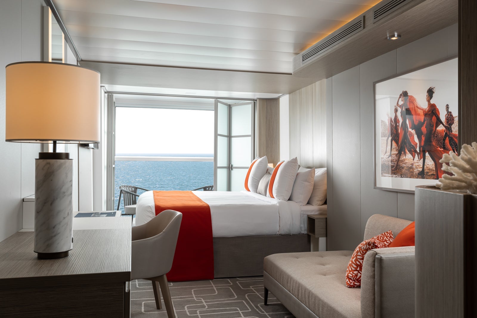 A wall of glass is the highlight of Infinite Veranda cabins