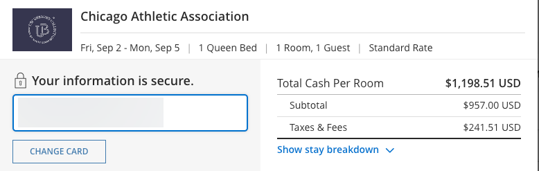 Chicago Athletic Association cash price labor day weekend