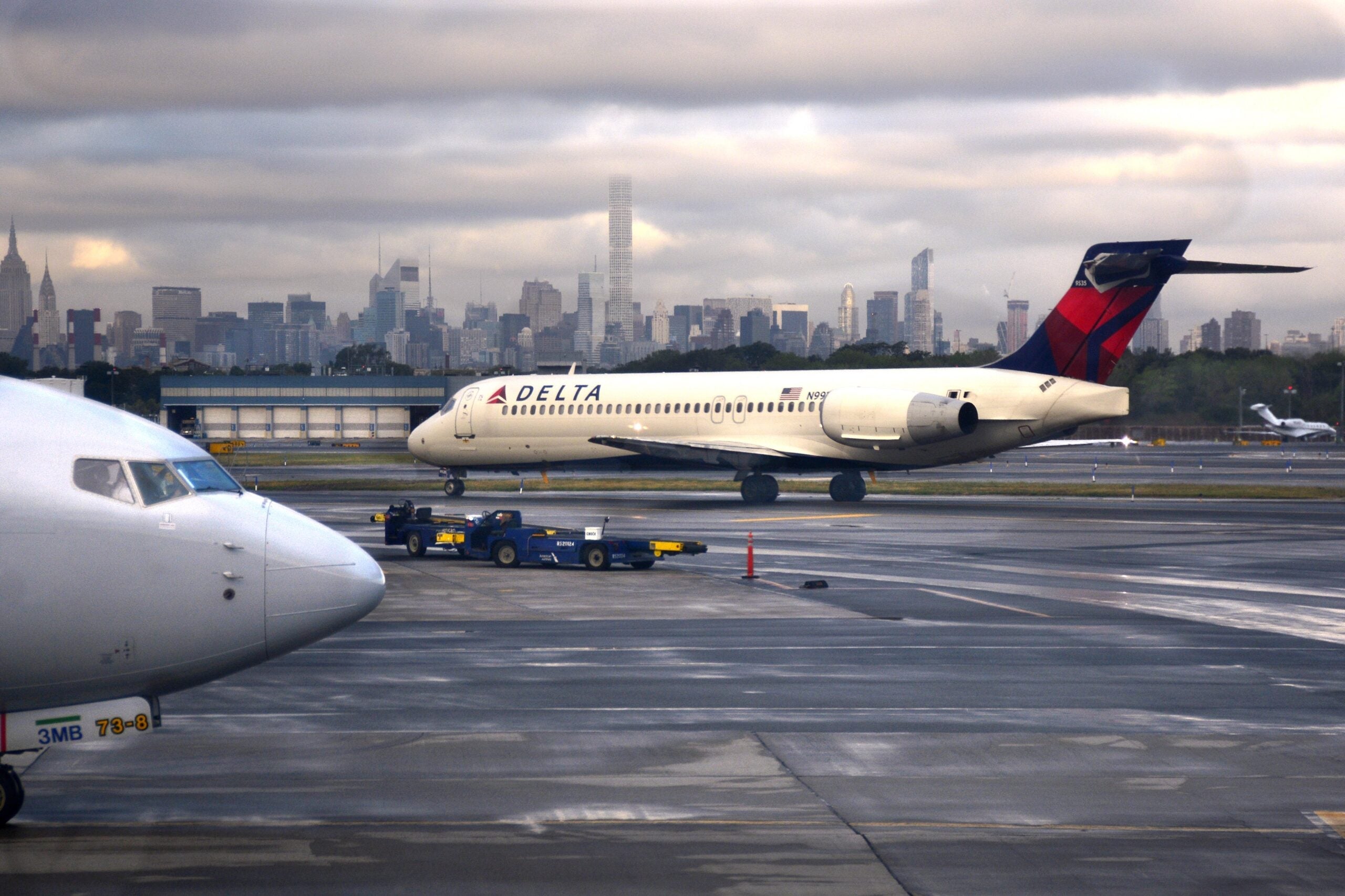 Delta airplanes on the ground in LaGuardia airport