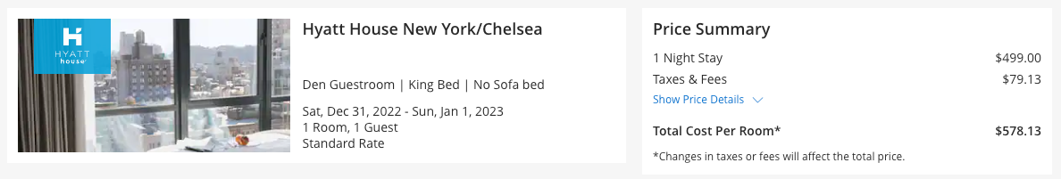 Hyatt House New York Chelsea cash price New Years Eve