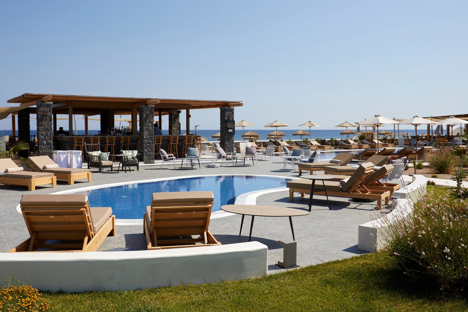 pool with lounge chairs