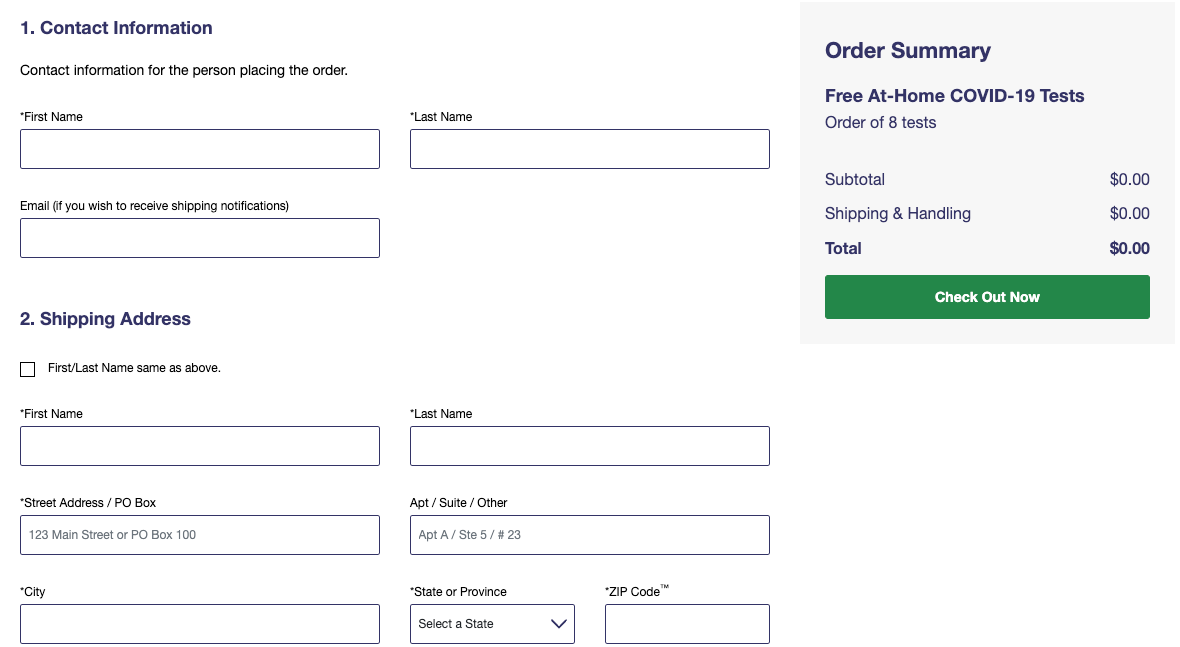 USPS homepage to order at-home COVID-19 tests