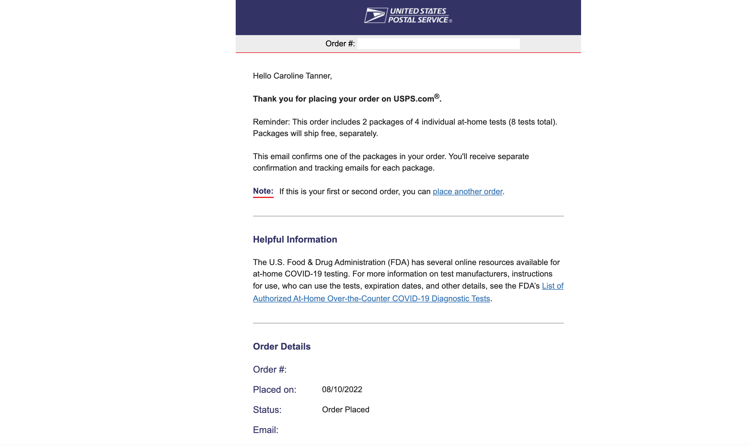 USPS homepage to order at-home COVID-19 tests