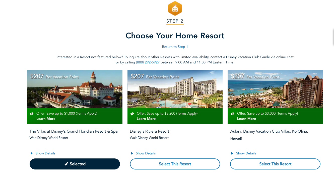 Sample DVC pricing