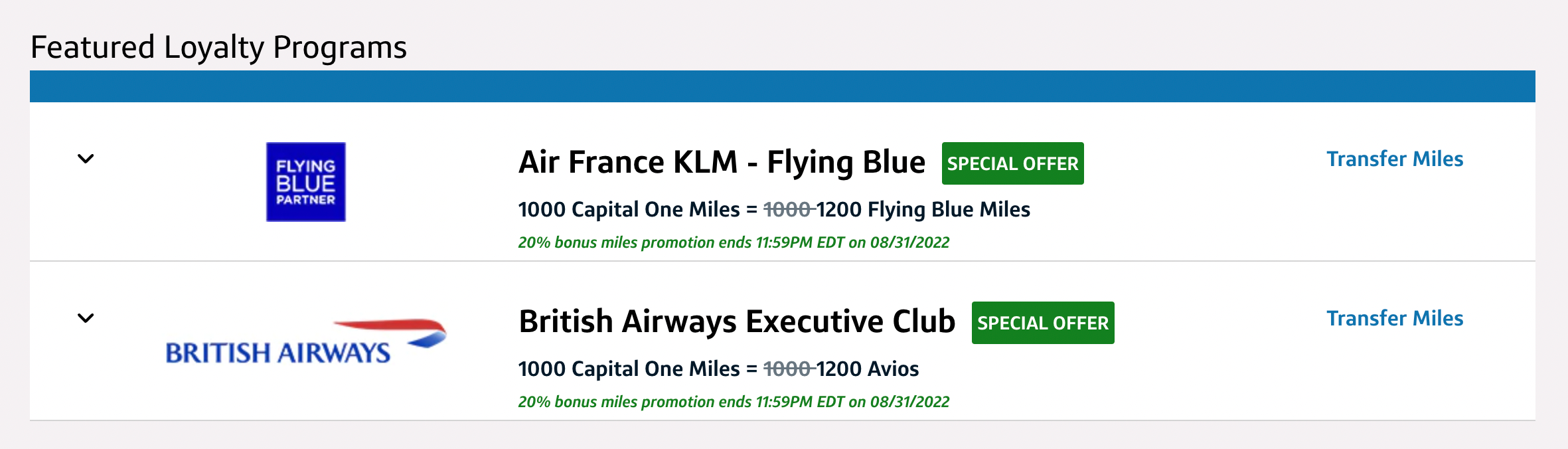 Capital One transfer bonuses to Flying Blue and British Airways in August 2022