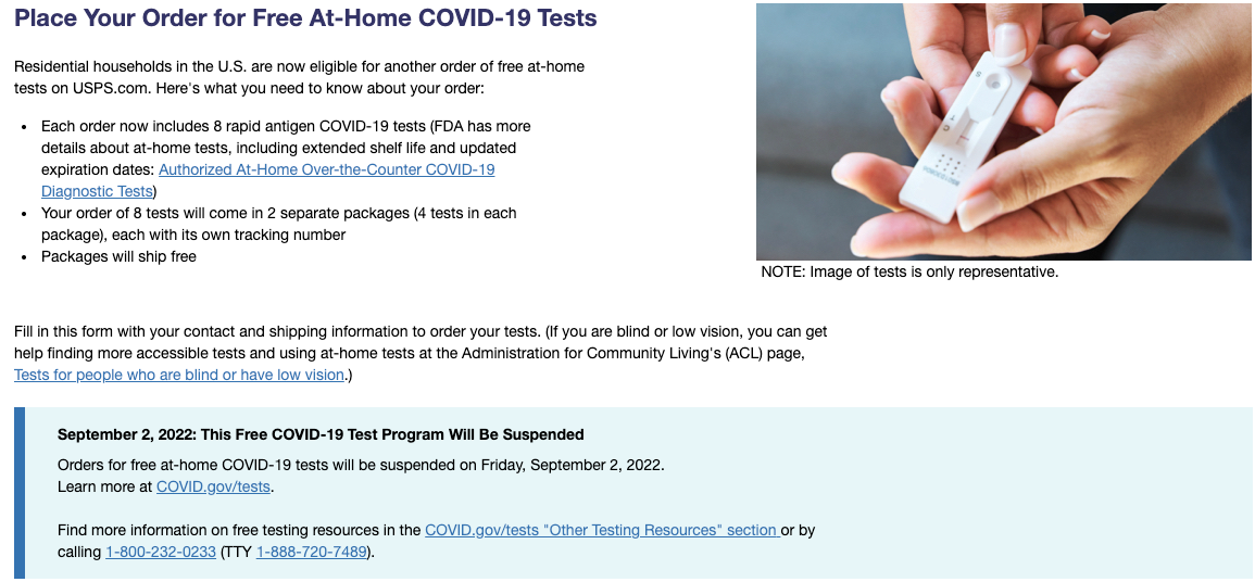 USPS homepage to order at-home COVID-19 tests