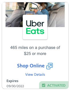 Uber Eats SimplyMiles offer