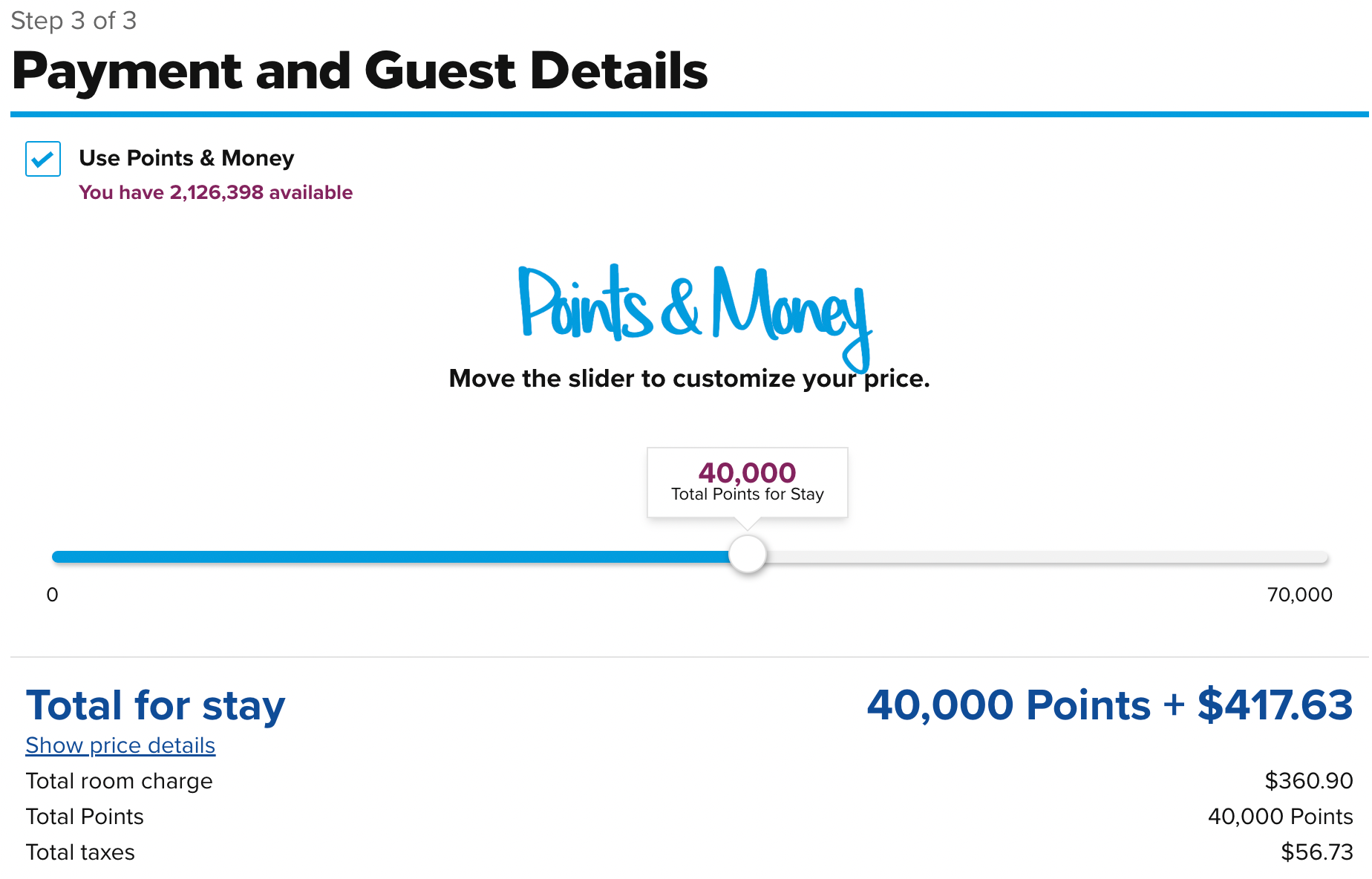 Using Hilton Points & money